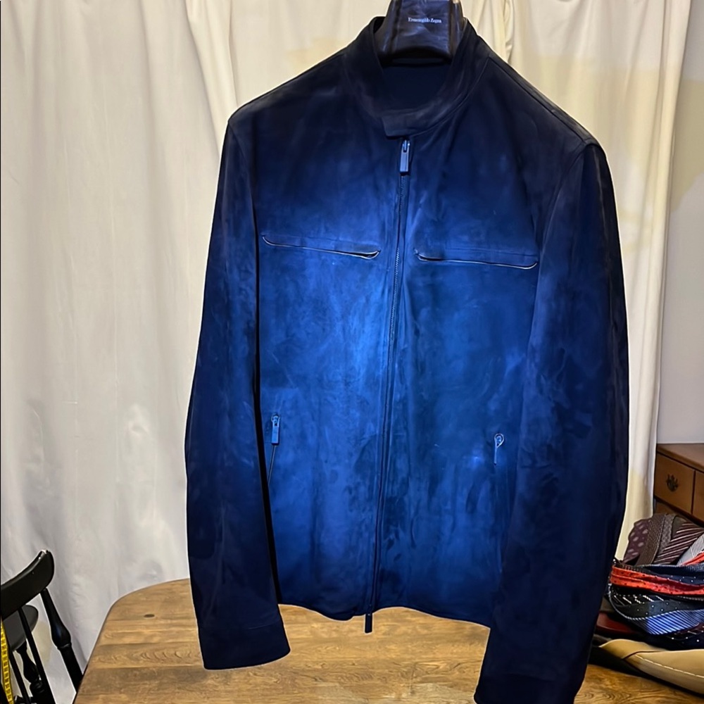 Zegna Navy Blue suede biker Jacket